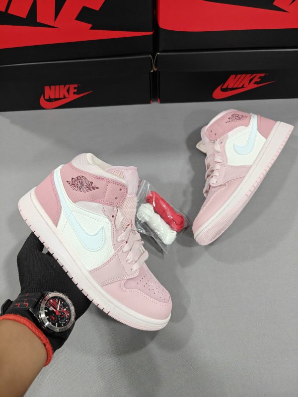 Premium quality Nike Air Jordan 1 Mid Digital Pink first copy shoes with white and pink leather, extra laces, available with cash on delivery from Martify