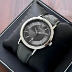 Emporio Armani Renato AR2429 First Copy Watch black dial silver case grey leather strap premium box