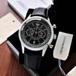 Emporio Armani Minimalist Chronograph AR11634 First Copy Watch black dial silver case leather strap box
