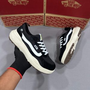 Vans Ultrarange Neo VR3 First Copy Shoes in Black White colorway displayed with Vans branded shoeboxes.