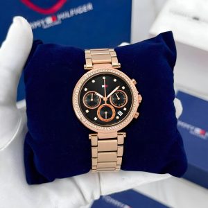 Tommy Hilfiger Drop 2 Rose Gold Chronograph Ladies First Copy Watch diamond bezel multi-dial bracelet box