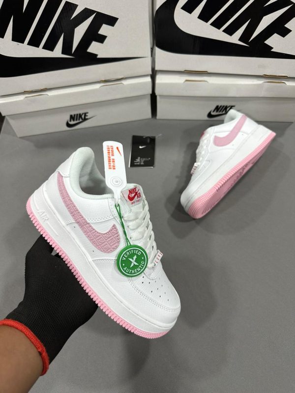Premium quality Nike Airforce 1 Low Valentine Love first copy shoes with pink Swoosh and accents, available with cash on delivery from Martify