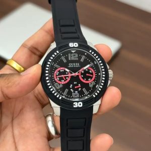Guess Analog Sport Black Chronograph First Copy Watch red-black dial fiber strap premium case