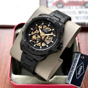 Fossil Bronson Automatic ME3217 Black Skeleton First Copy Watch black steel gold transparent dial