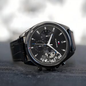 Tommy Hilfiger Z-Black Baker Series Chronograph First Copy Watch skeleton dial leather strap premium box
