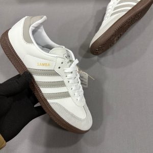 Premium quality Adidas Samba OG White Grey first copy shoes with white leather, grey suede and gum sole, available with cash on delivery from Martify