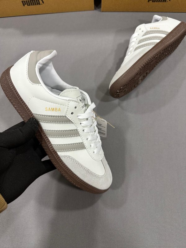 Premium quality Adidas Samba OG White Grey first copy shoes with white leather, grey suede and gum sole, available with cash on delivery from Martify