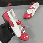 Red and white Puma Speedcat Ballet first copy shoes with slim suede upper, elastic straps and black sole, available with cash on delivery from Martify. [web:4][web:8][image:1]