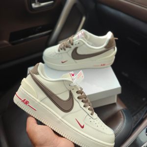 Nike Airforce Ambush Brown first copy shoes in cream leather with brown Swoosh and chunky sole, available with cash on delivery from Martify.