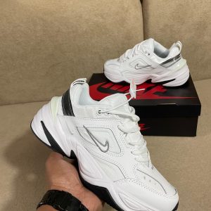 Nike M2K Tekno White Black First Copy Shoes chunky white sneakers black sole side view premium copy shoes Martify COD