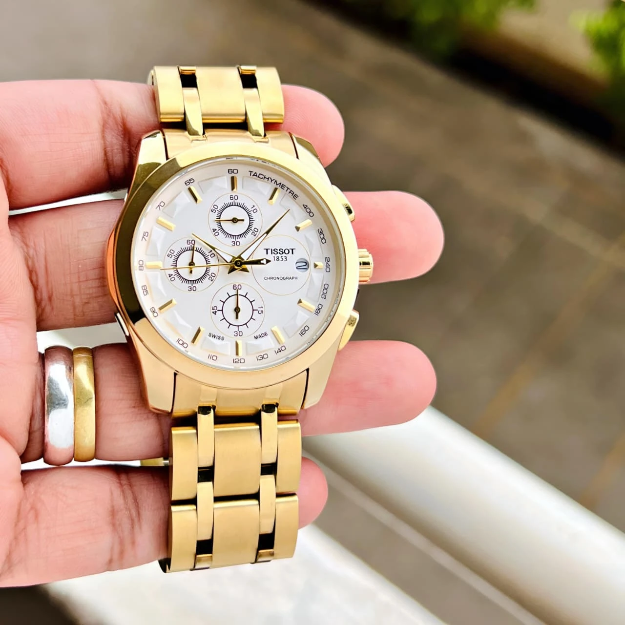 Tissot Couturier Chronograph Gold White Dial first copy Watch for Men