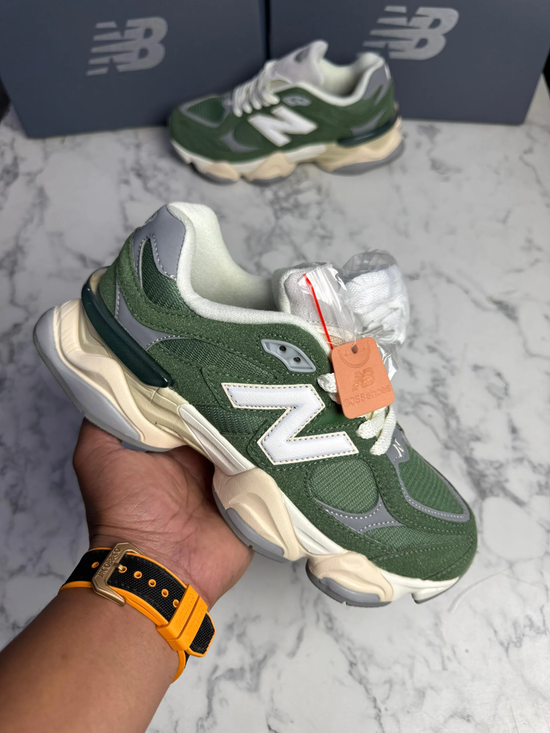 New Balance 9060 Nori Green first copy shoes side view chunky sneakers