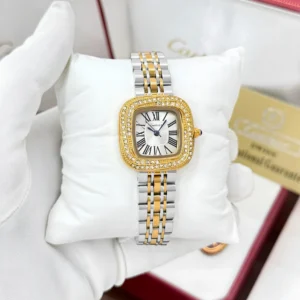 Cartier Panthere square dial two tone diamond bezel Watch