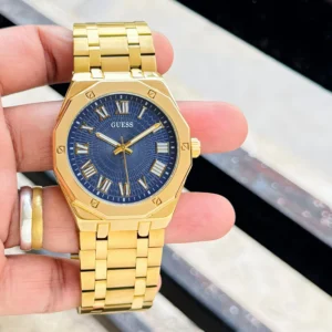 Guess Octagon Blue Dial Gold First Copy Watch