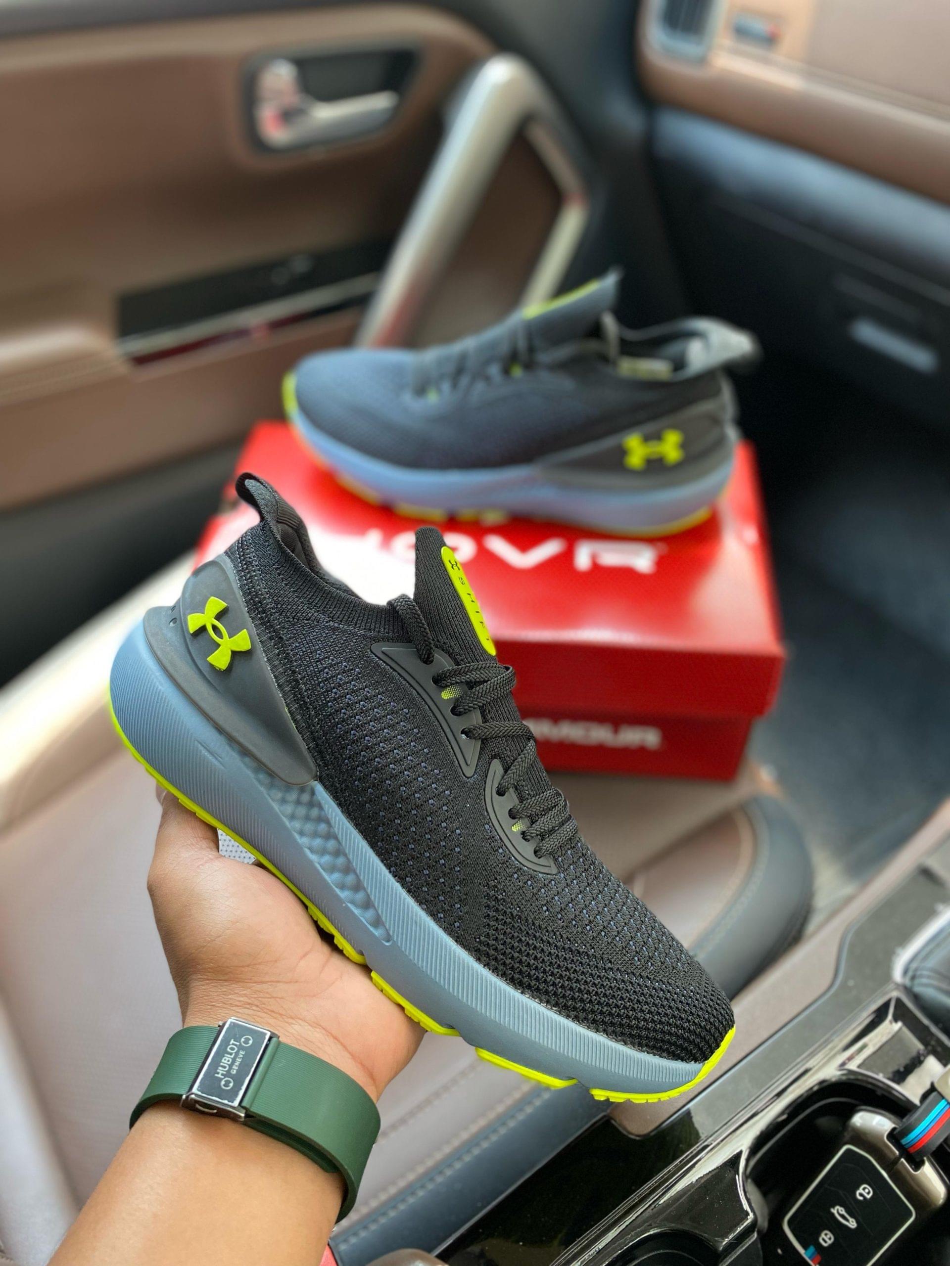 Black Under Armour Hovr Sonic 4 first copy shoes with neon green sole from Martify