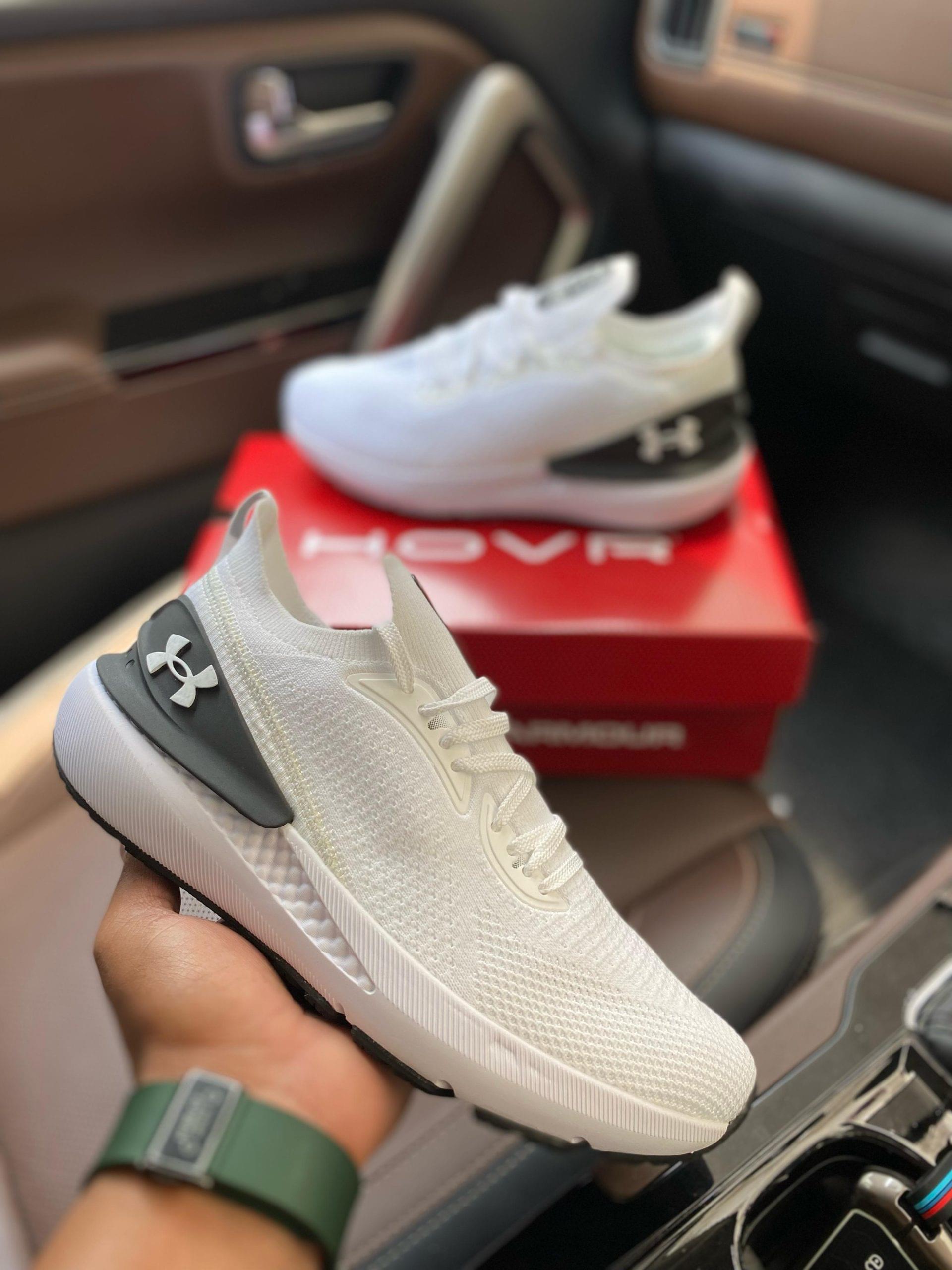 White Under Armour Hovr Sonic 4 first copy shoes with black heel tab from Martify