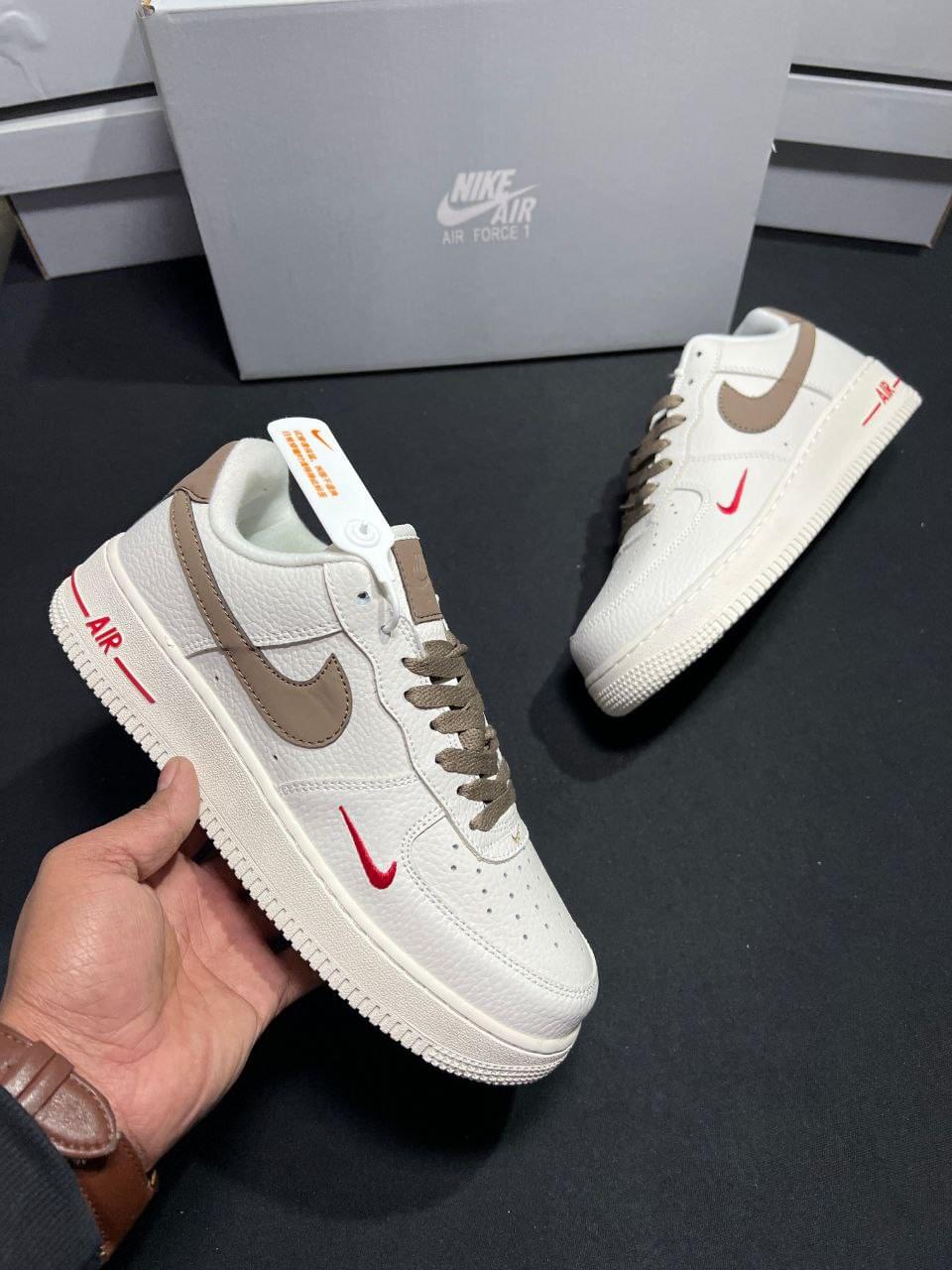 Premium Quality Nike Airforce 1 PRM Brown First Copy Shoes with red mini swoosh – Martify