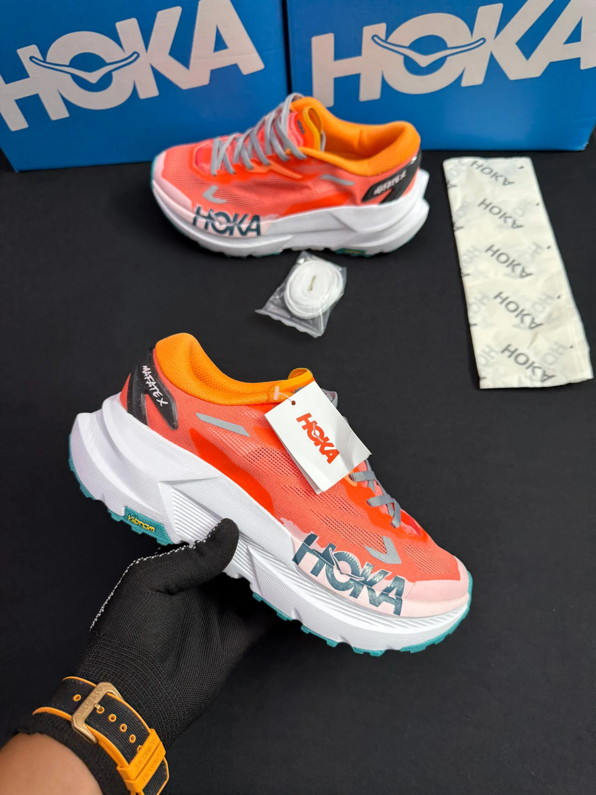 Hoka Mafate X Grey Orange First Copy Shoes