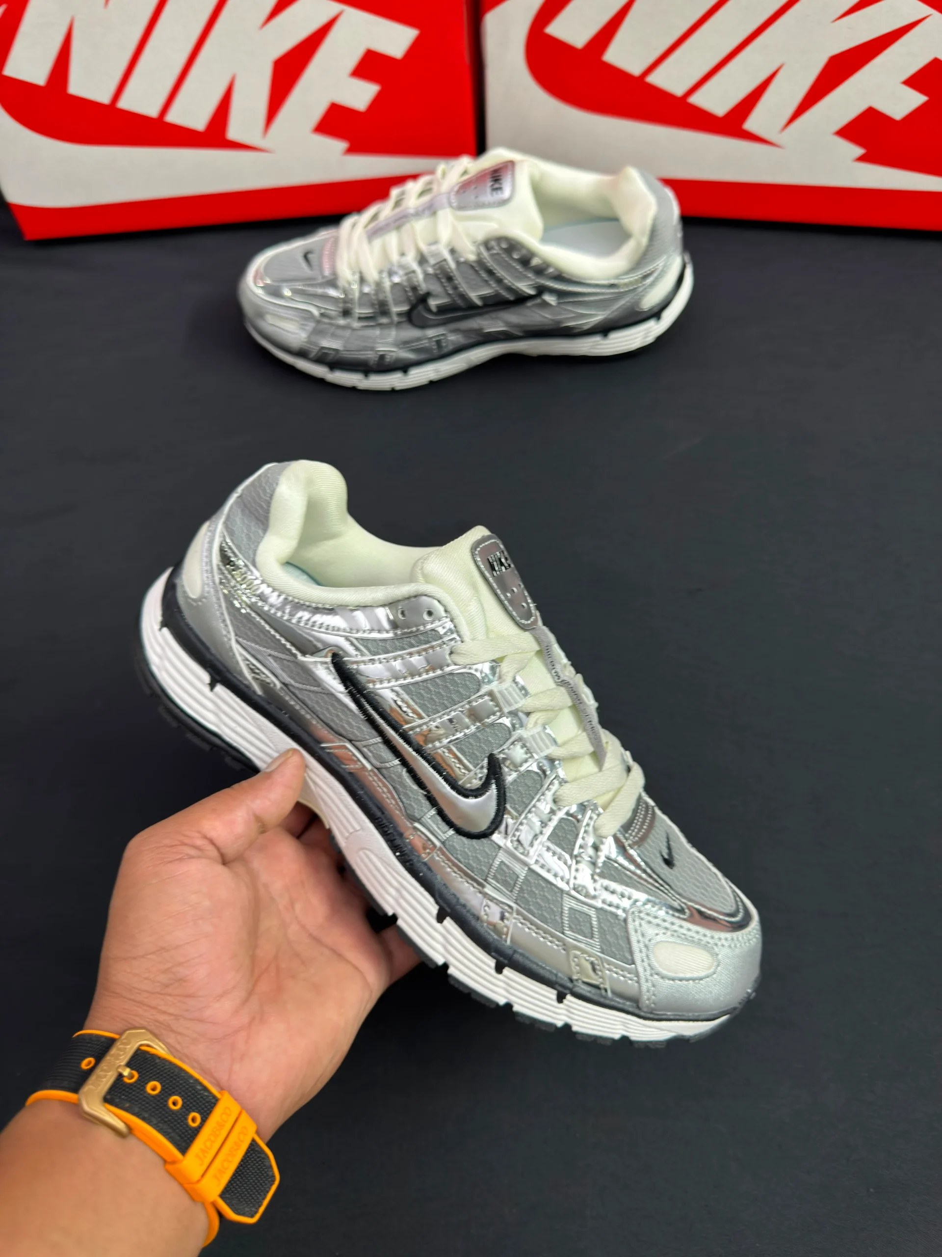Nike P-6000 Metallic Silver Black First Copy Shoes