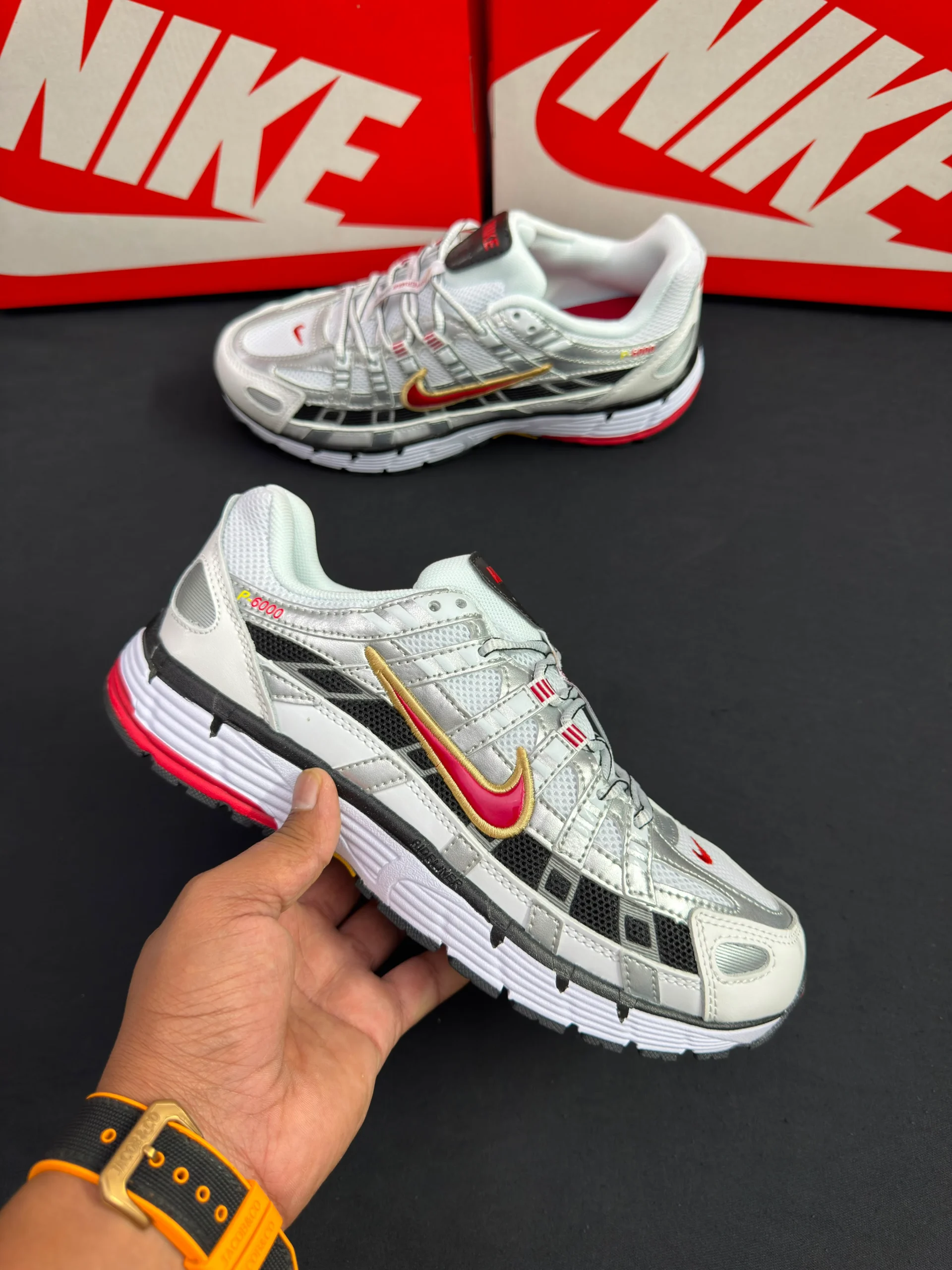 Nike P-6000 White Red Gold First Copy Shoes