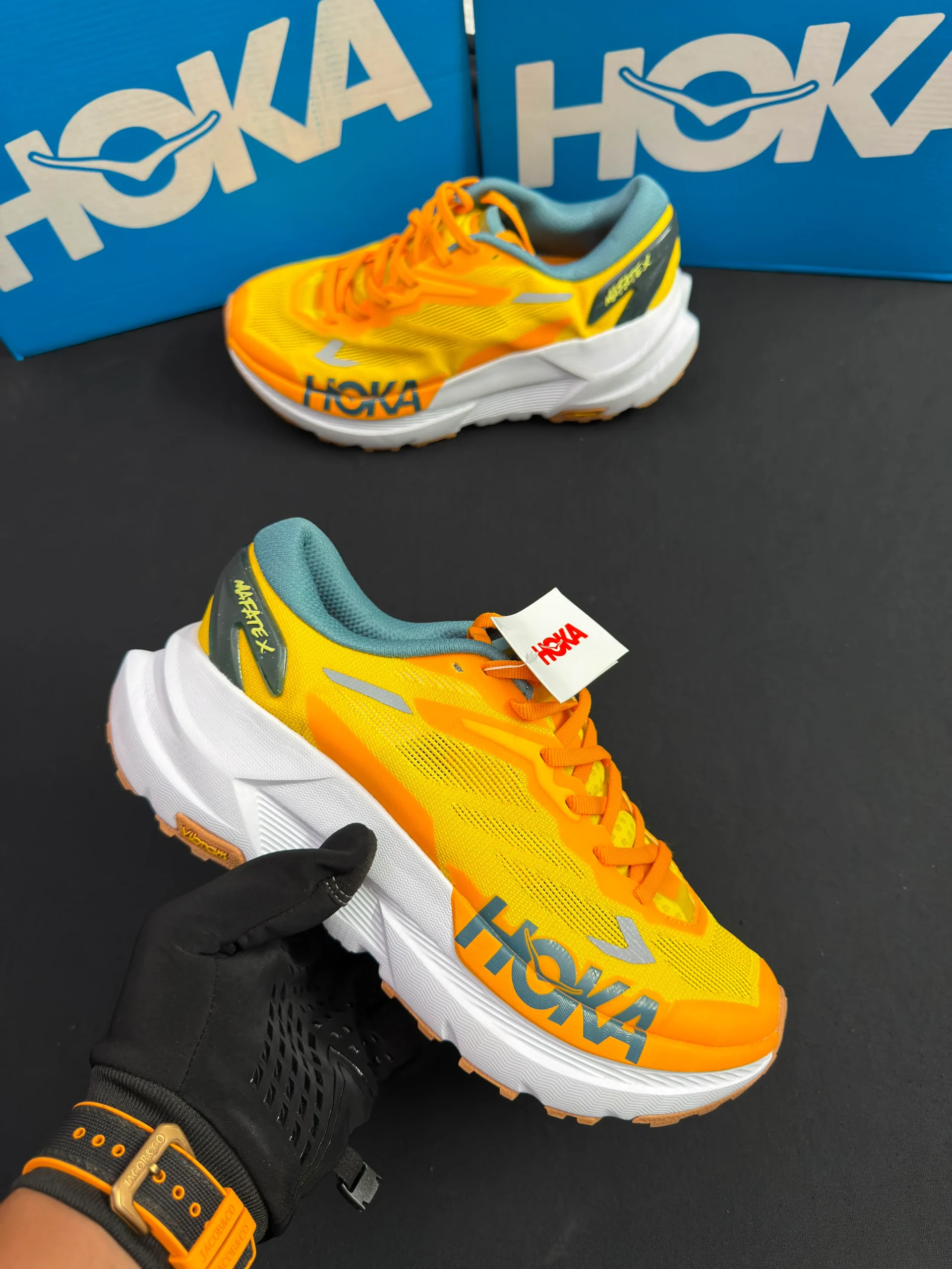 Hoka Mafate X Yellow Orange First Copy Shoes